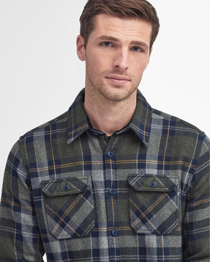 Barbour Snowcap Mens Tailored Long Sleeve Checked Shirt - Olive Marl