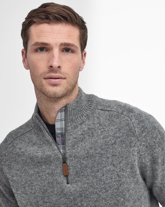 Barbour Talder Mens Half Zip Knitted Jumper - Grey Marl