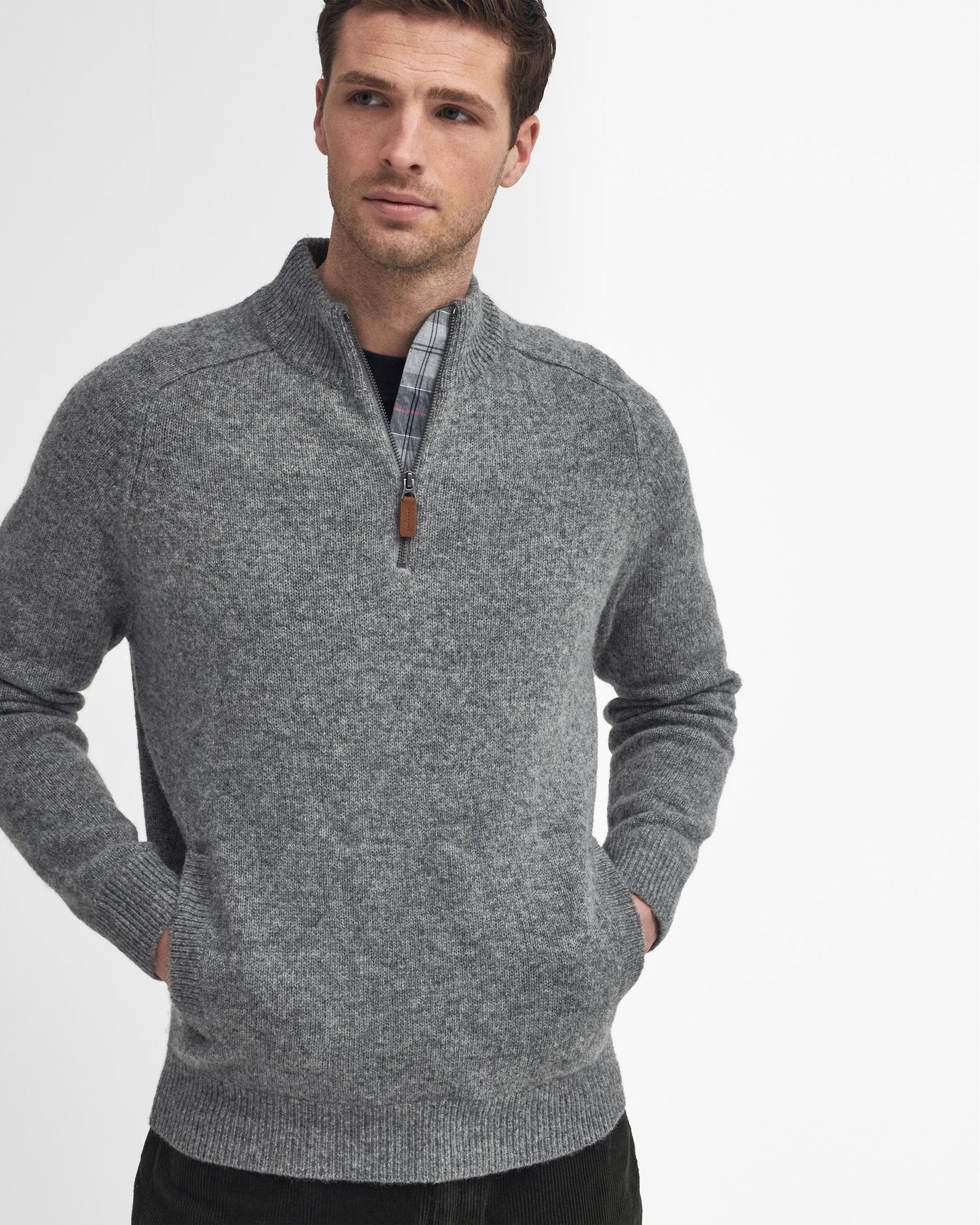 Barbour Talder Mens Half Zip Knitted Jumper - Grey Marl