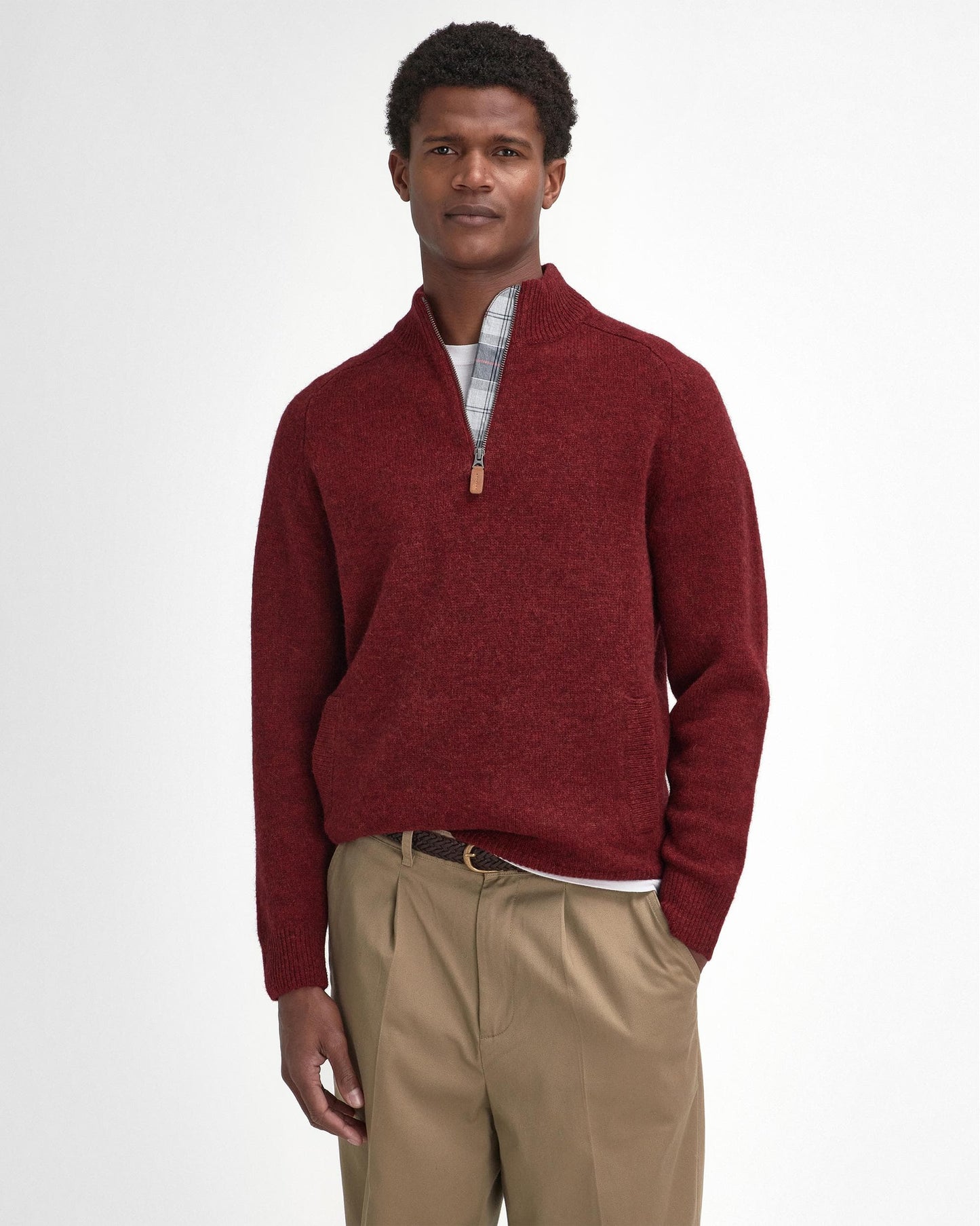 Barbour Talder Mens Half Zip Knitted Jumper - Highland Red