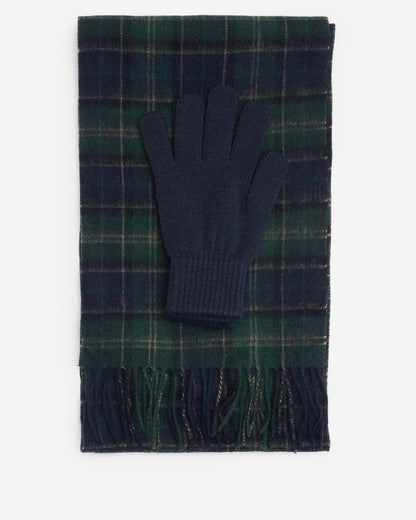 Barbour Tartan Mens Scarf & Glove Gift Set - Green Loch Tartan