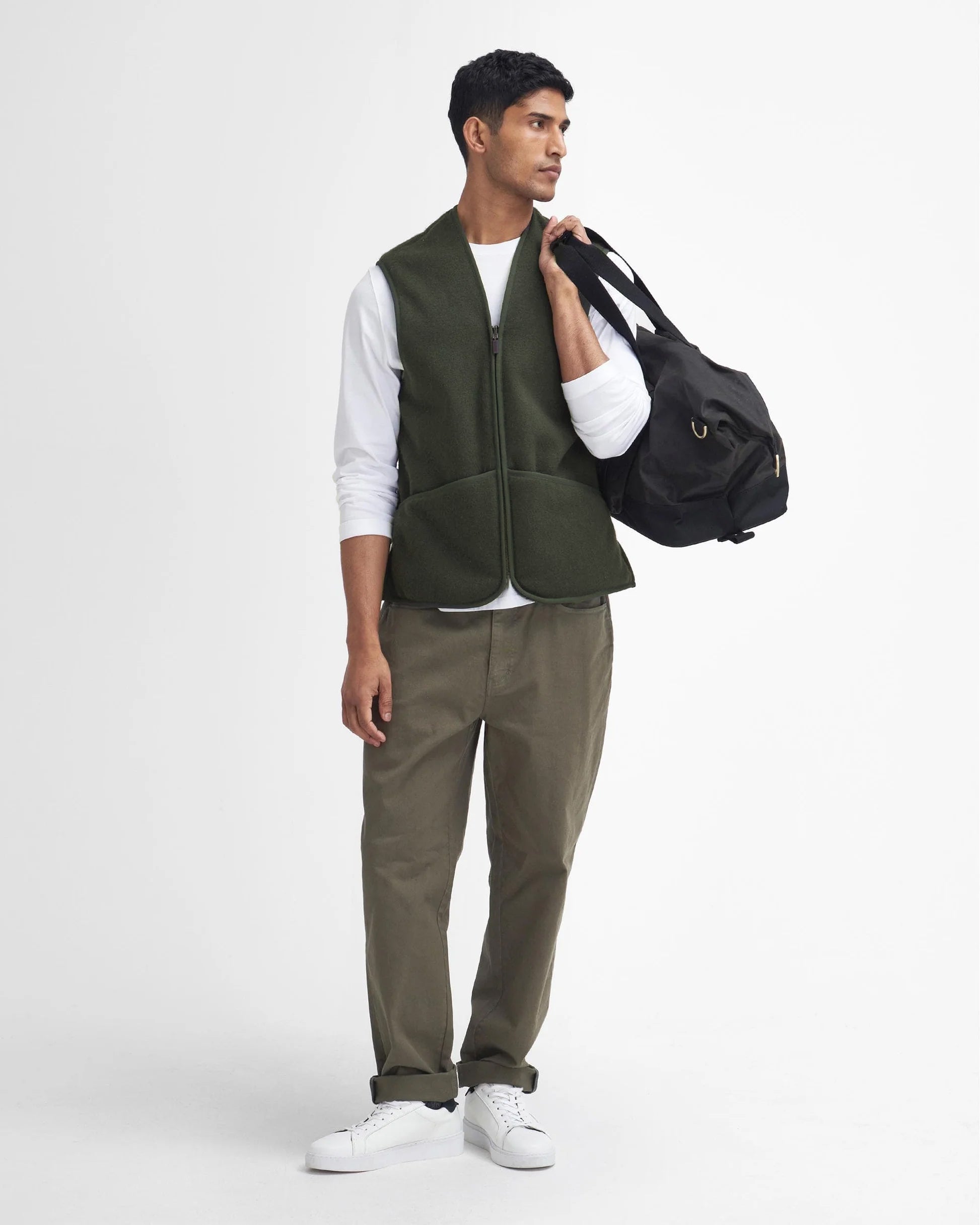 Barbour Warm Pile Waistcoat Zip-In Liner - Sage - CHO - Designer Mens Fleece Gilets
