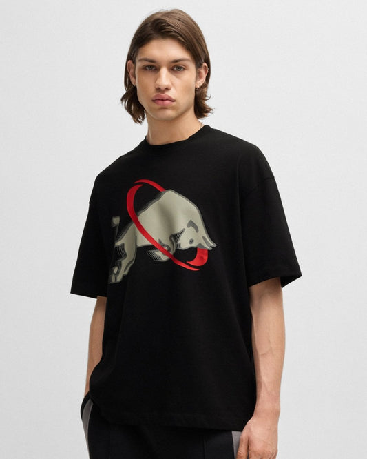 HUGO HUGO x RB Danirick Mens Oversized-Fit T-Shirt with Signature Red Bull Motif