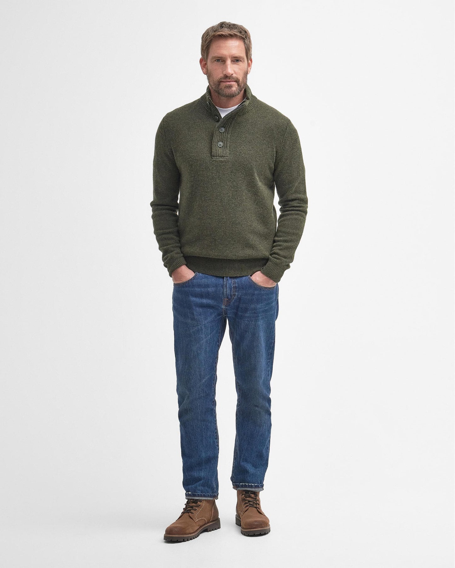 Barbour Essential Patch Half Zip Mens Jumper - Seaweed