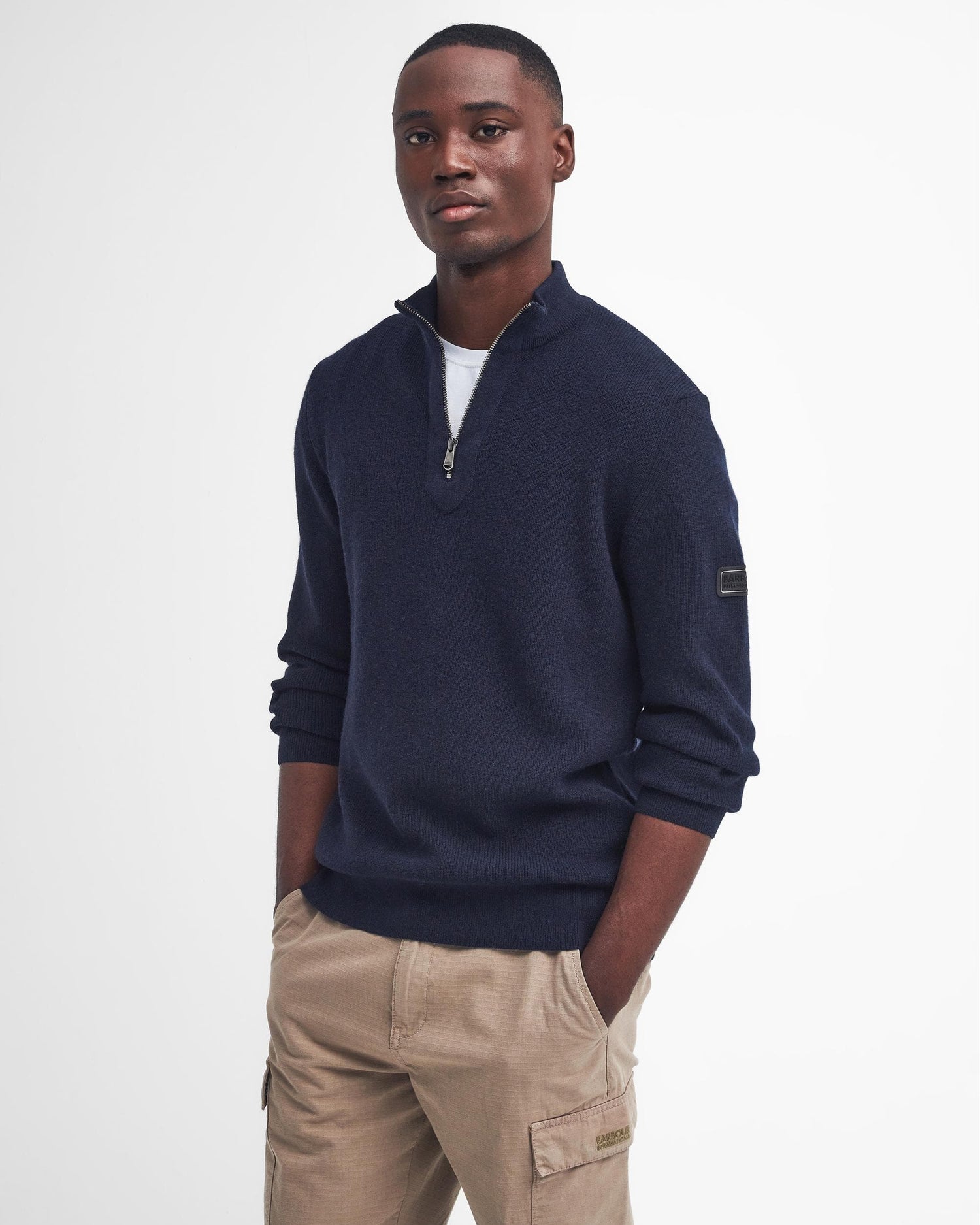 Barbour International Crawley Mens Funnel Neck Jumper - Navy - CHO - Designer Mens Jumpers