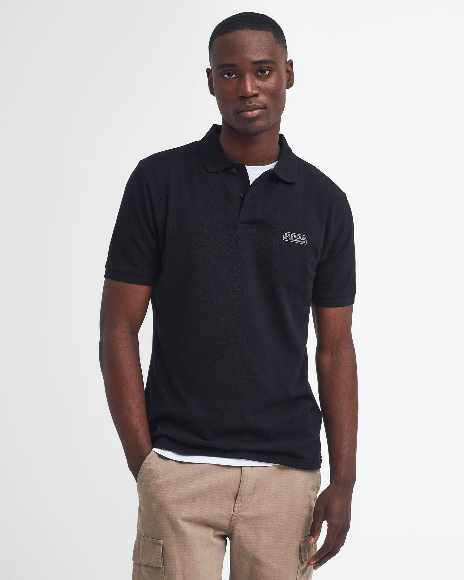 Barbour International Essential Short Sleeve Mens Polo - Black/Pewter - CHO - Designer Mens Polo Shirts