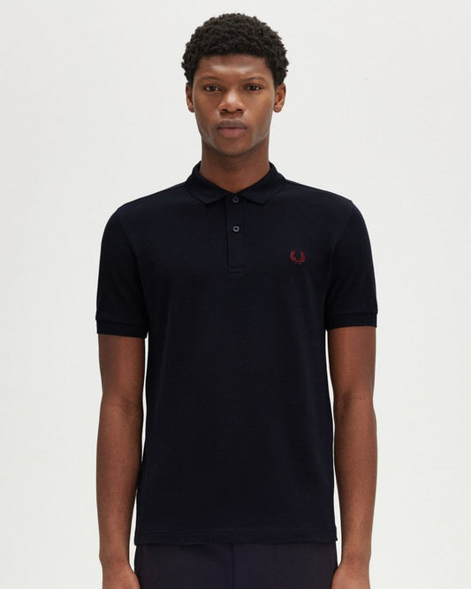 Fred Perry Mens Plain Signature Polo Shirt - Navy/Burnt Red V73