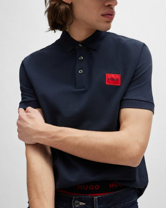 HUGO Dereso222 Mens Cotton Piqué Slim-Fit Polo Shirt with Logo Label NOS - Dark Blue 405