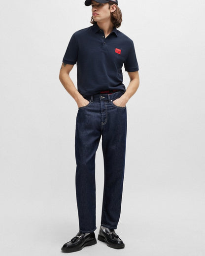 HUGO Dereso222 Mens Cotton Piqué Slim-Fit Polo Shirt with Logo Label NOS - Dark Blue 405