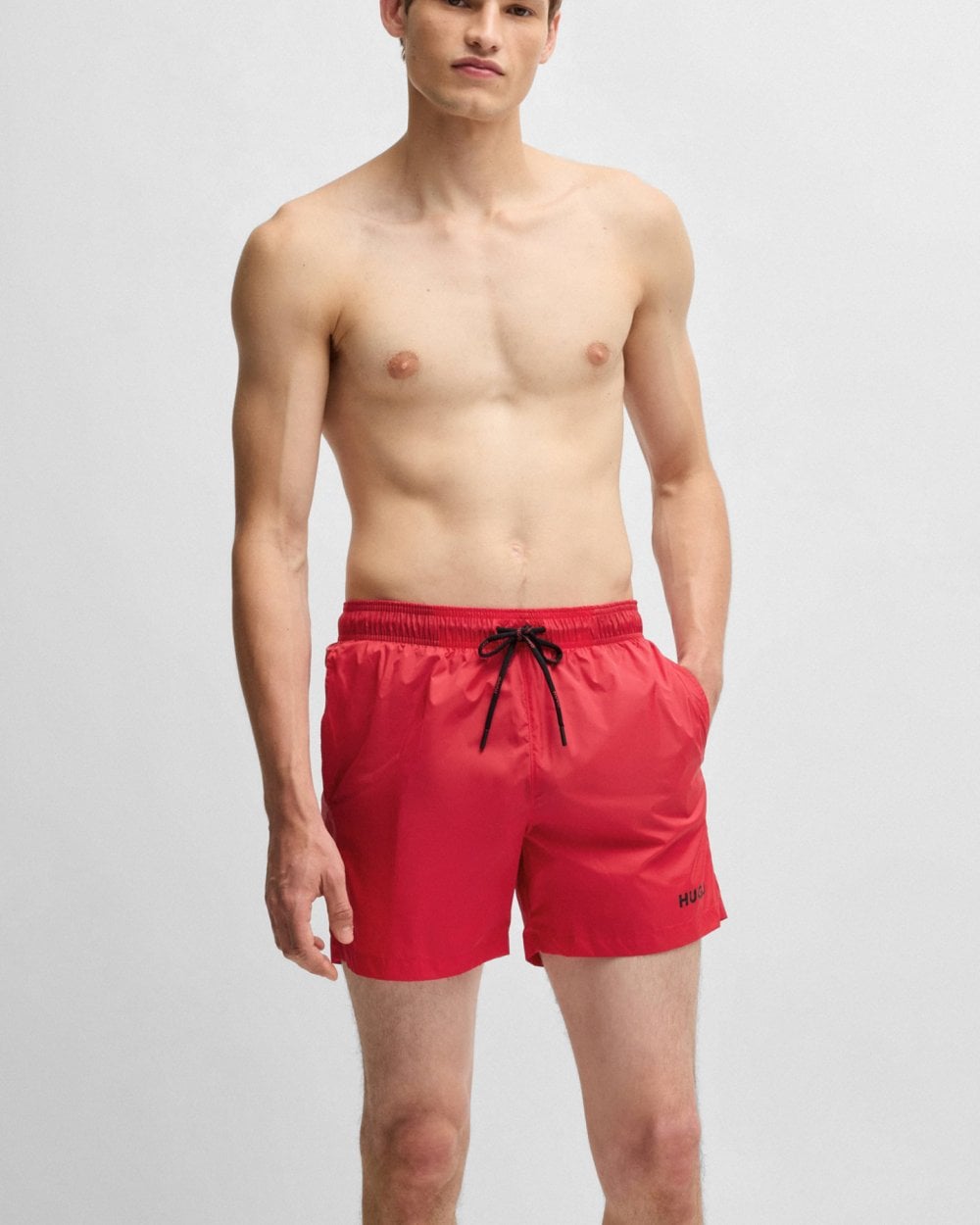HUGO HAITI Mens Quick-Drying Swim Shorts In Recycled Fabric With Logo NOS - Red 693
