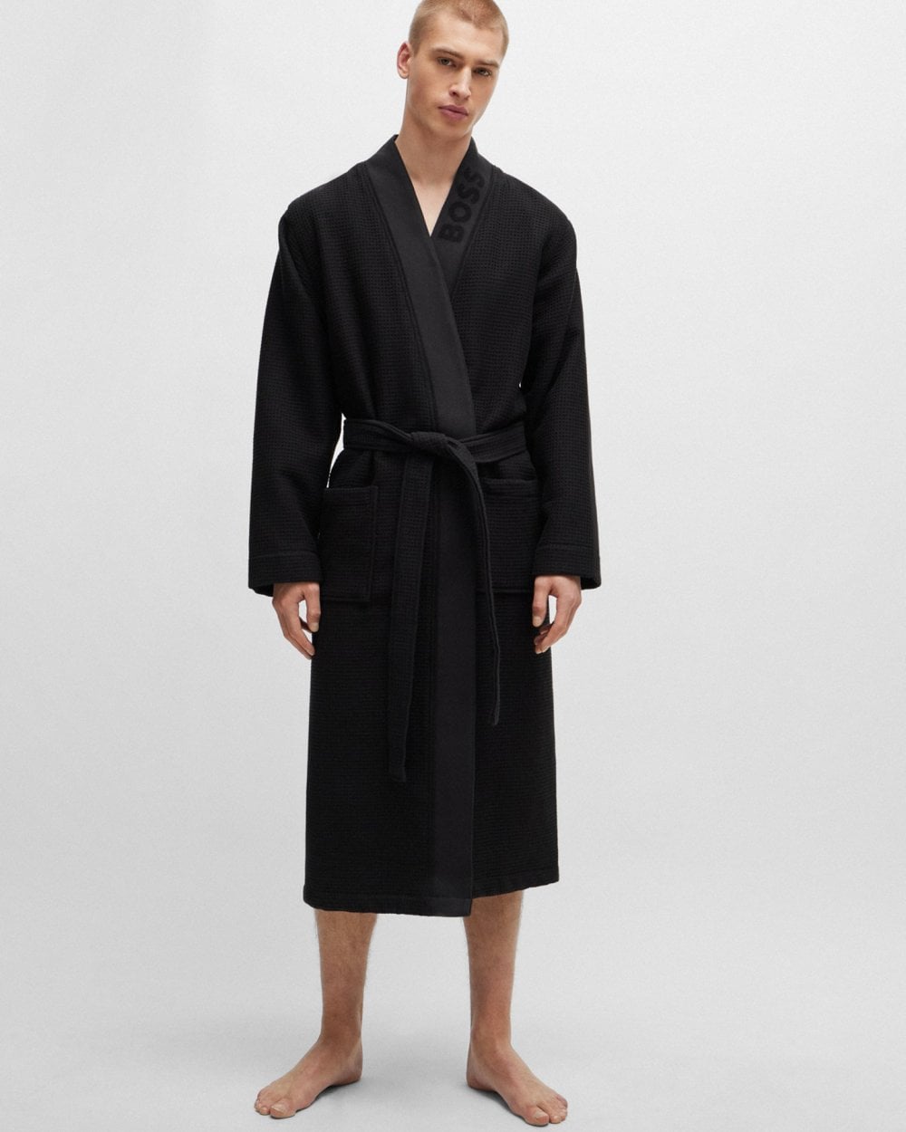 BOSS Orange BOSS Orange Mens Waffle-Structure Dressing Gown with Embroidered Logo