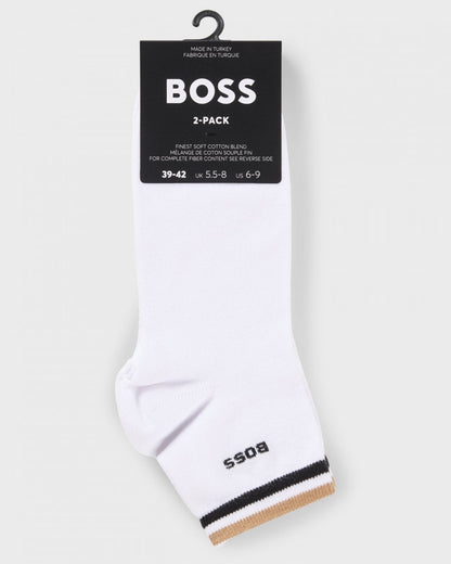 BOSS Orange Mens Two-Pack of Short Length Socks with Signature Stripe NOS - White 100