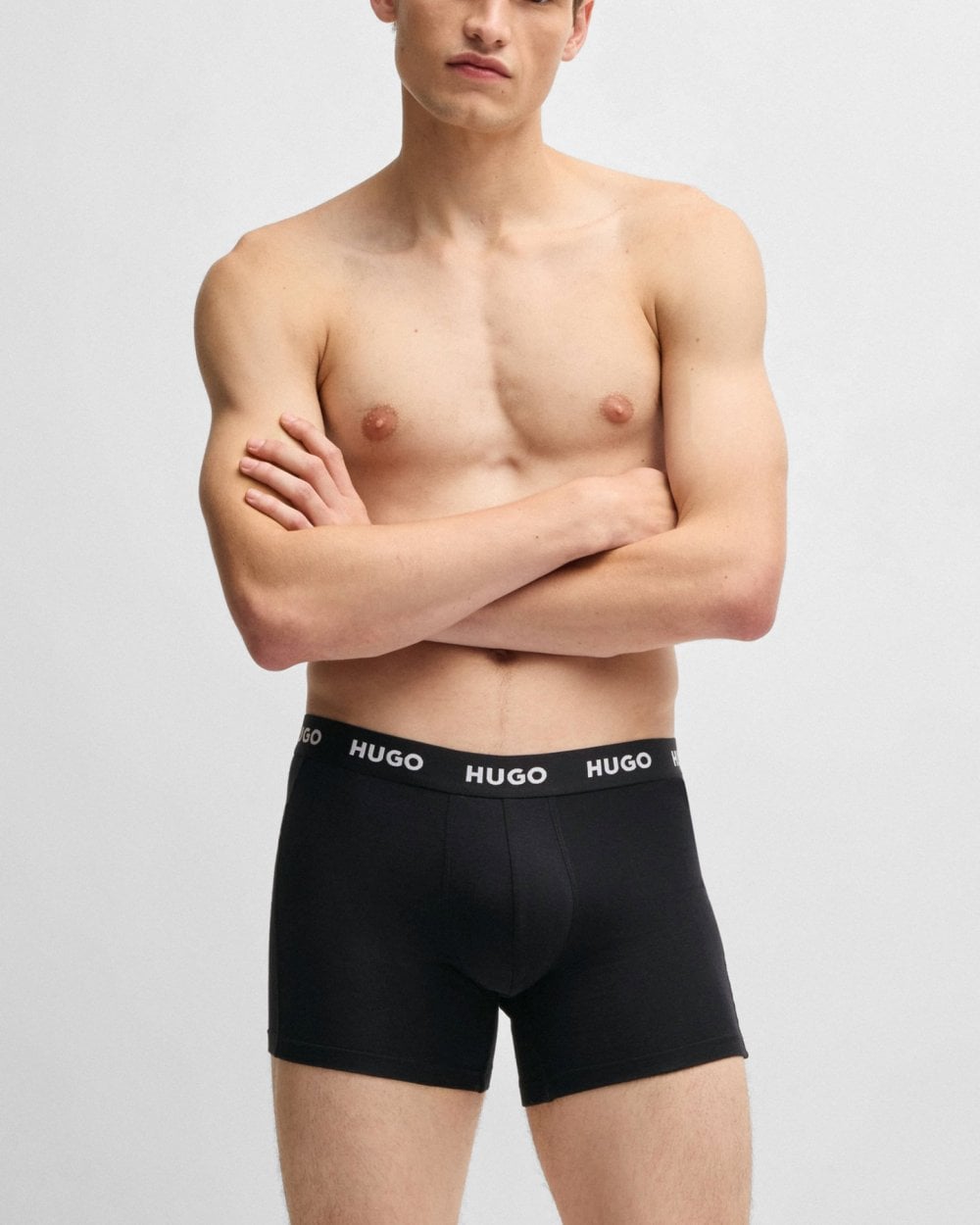 HUGO HUGO Mens Three-Pack of Stretch-Cotton Boxer Briefs with Logo Waistbands NOS