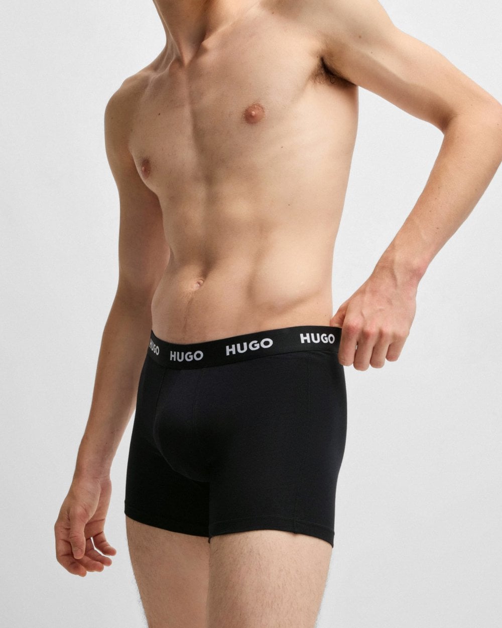 HUGO HUGO Mens Three-Pack of Stretch-Cotton Boxer Briefs with Logo Waistbands NOS