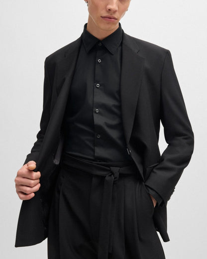 HUGO Ermo Mens Slim Fit Shirt in Stretch Cotton with Stacked Logo - Black 001