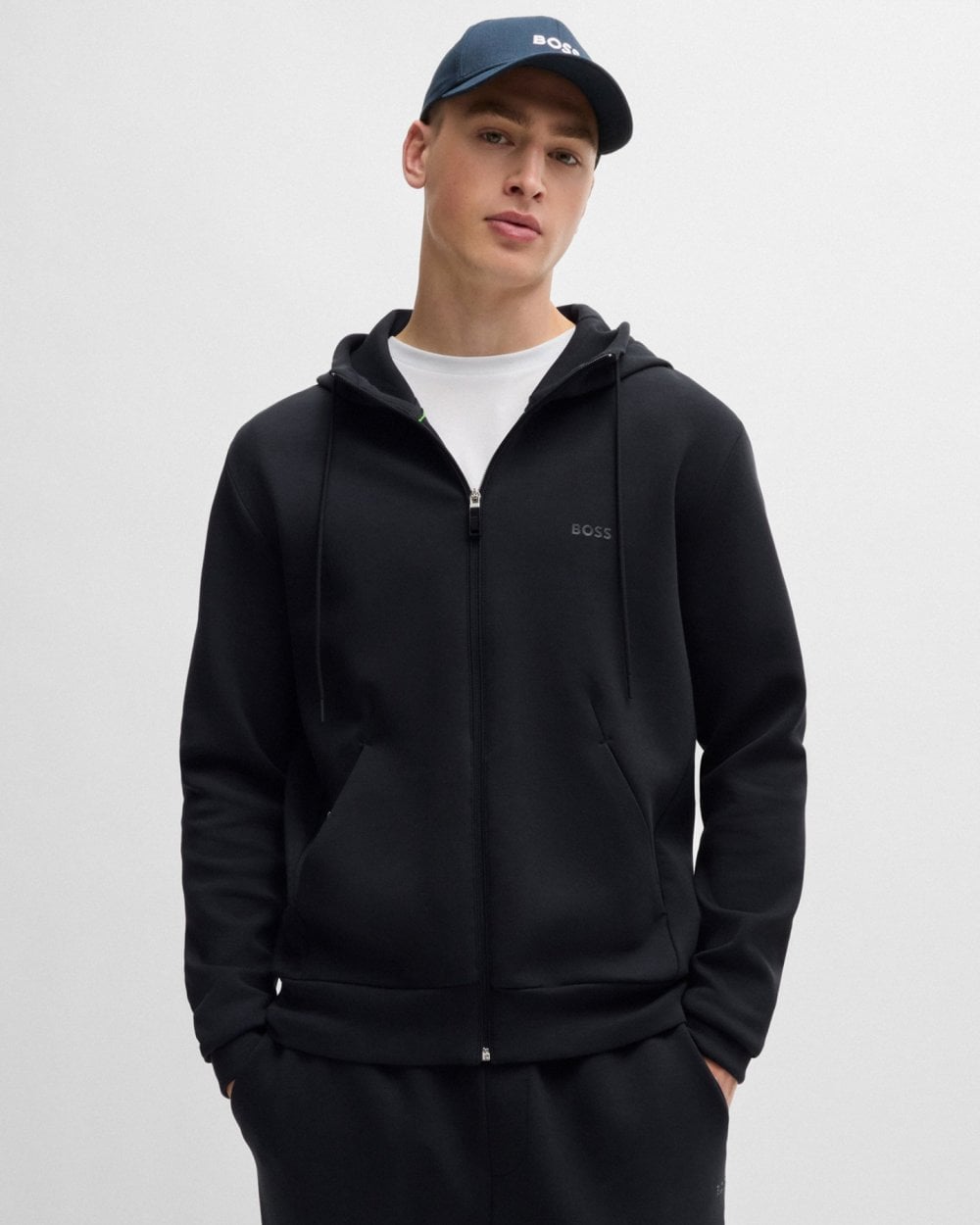 BOSS Green Saggy Mens Stretch Cotton Zip-Up Hoodie with Logo Print NOS