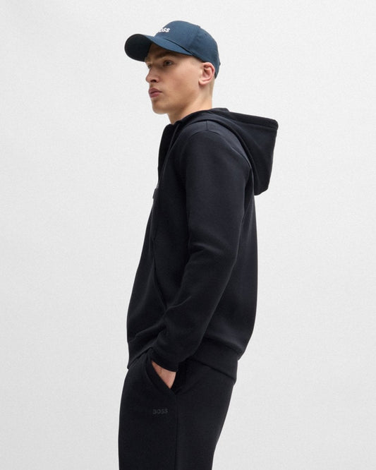 BOSS Green Saggy Mens Stretch Cotton Zip-Up Hoodie with Logo Print NOS - Dark Blue 402