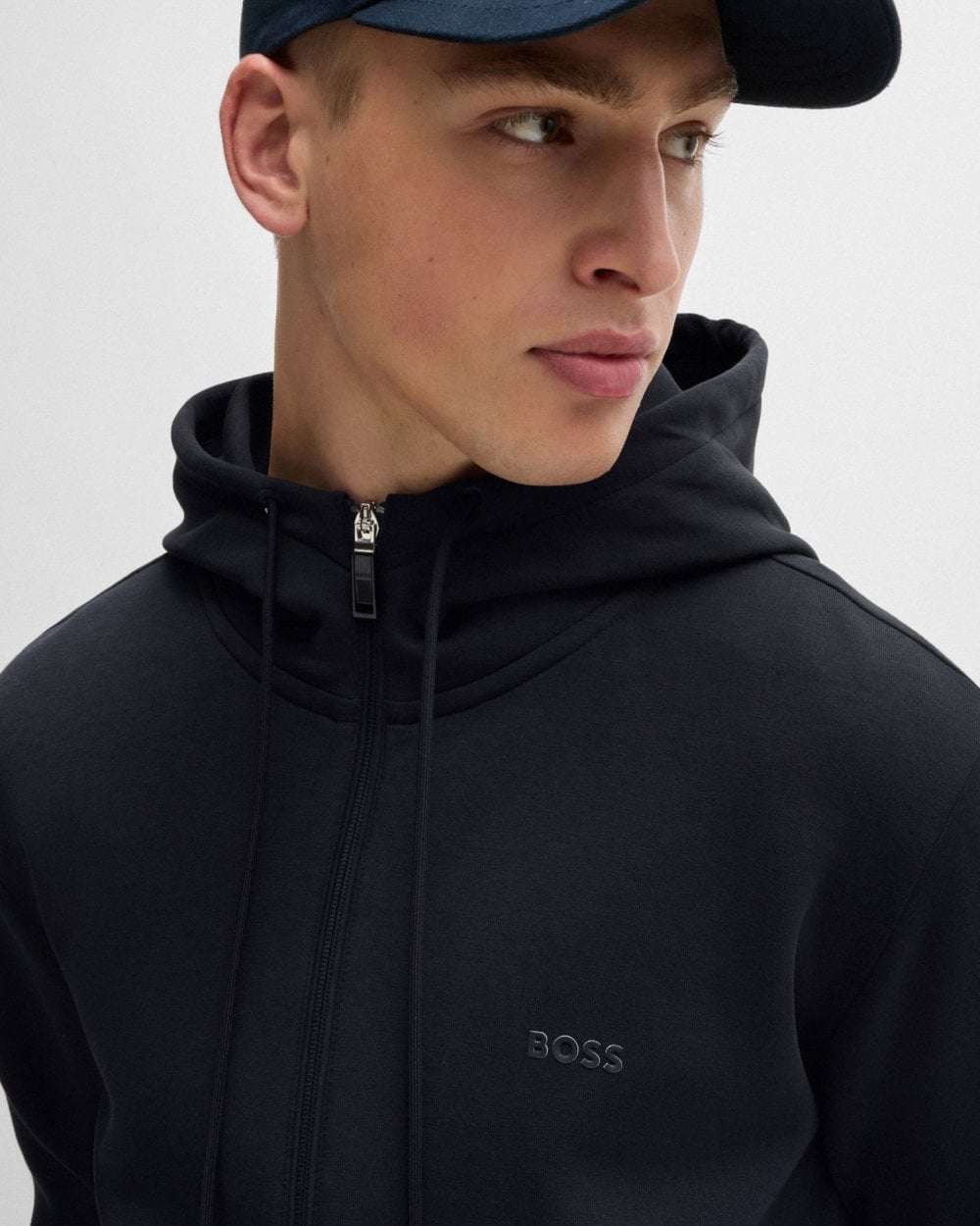 BOSS Green Saggy Mens Stretch Cotton Zip-Up Hoodie with Logo Print NOS - Dark Blue 402