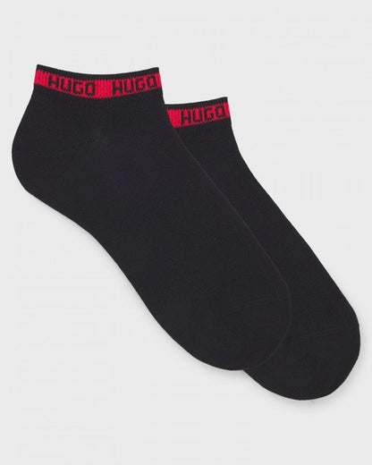 HUGO 2 Pack Mens Ankle-Length Socks with Branded Cuffs - Black 001
