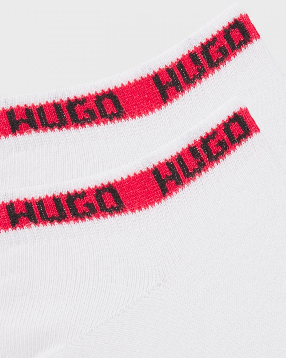 HUGO 2 Pack Mens Ankle-Length Socks with Branded Cuffs - White 100