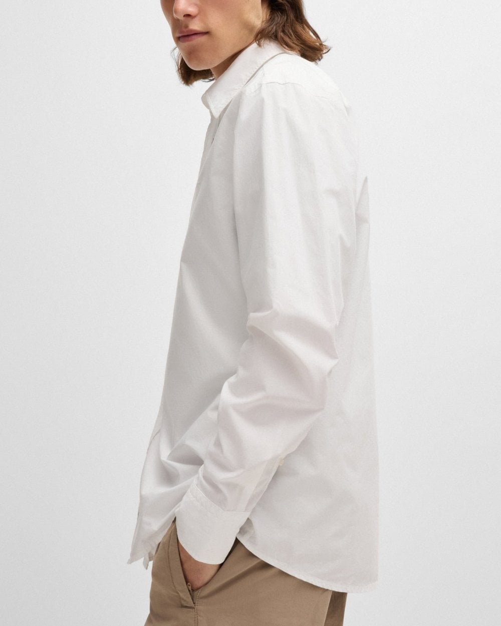 BOSS Orange Relegant 6 Mens Regular-Fit Shirt in Cotton Poplin with Kent Collar - White 100