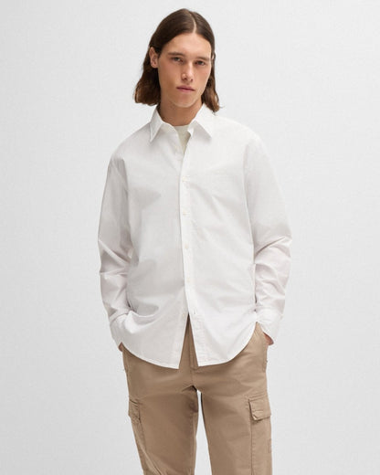 BOSS Orange Relegant 6 Mens Regular-Fit Shirt in Cotton Poplin with Kent Collar - White 100