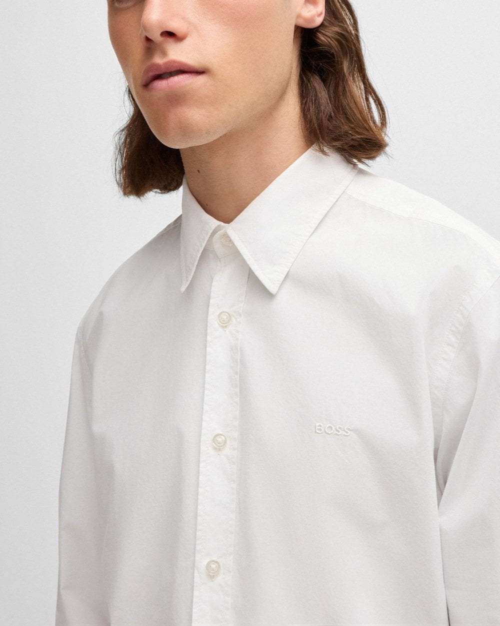 BOSS Orange Relegant 6 Mens Regular-Fit Shirt in Cotton Poplin with Kent Collar - White 100