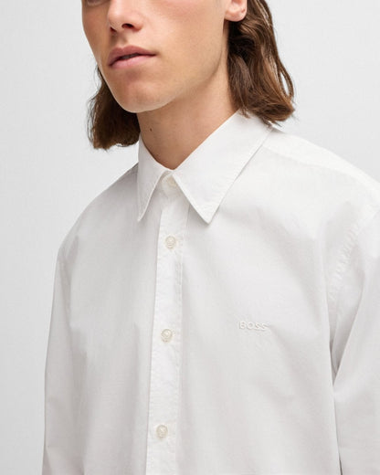 BOSS Orange Relegant 6 Mens Regular-Fit Shirt in Cotton Poplin with Kent Collar - White 100