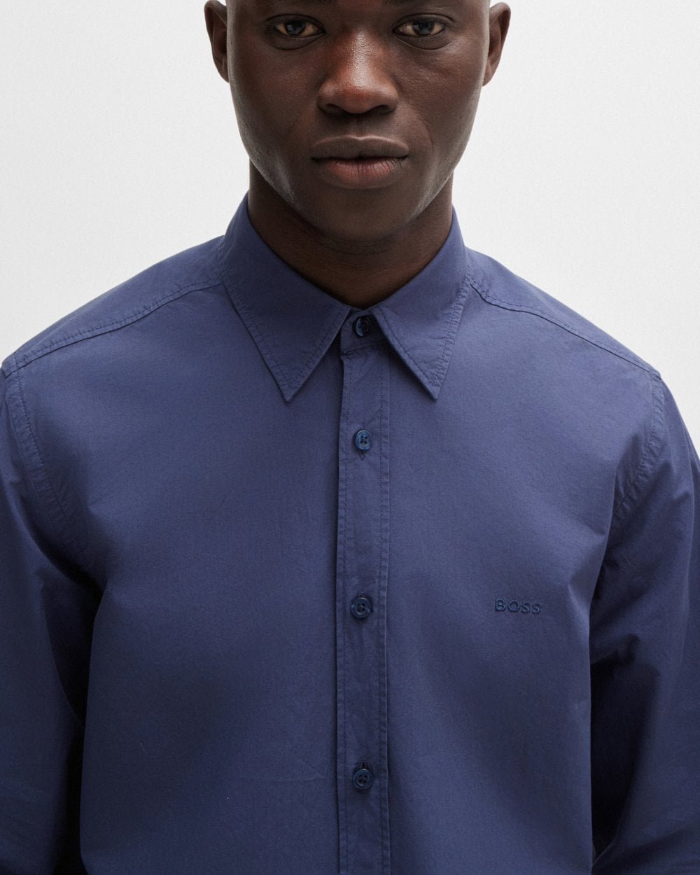 BOSS Orange Relegant 6 Mens Regular-Fit Shirt in Cotton Poplin with Kent Collar - Navy 418