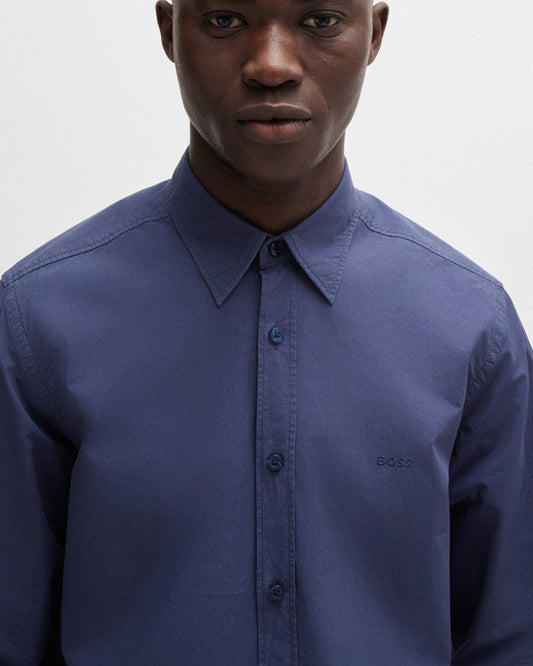 BOSS Orange Relegant 6 Mens Regular-Fit Shirt in Cotton Poplin with Kent Collar - Navy 418
