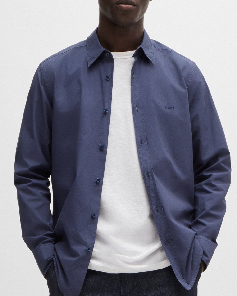 BOSS Orange Relegant 6 Mens Regular-Fit Shirt in Cotton Poplin with Kent Collar - Navy 418