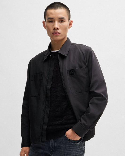 HUGO HUGO Evalom Mens Oversized-Fit Zip Up Shirt Jacket with Metal Logo