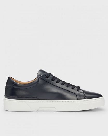 BOSS Orange Gary Tenn Mens Leather Low-Top Trainers with Branded Lace Loop NOS - Dark Blue 401