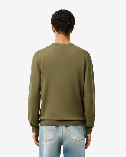 Lacoste Mens Organic Cotton Crew Neck Sweater - Khaki BMY