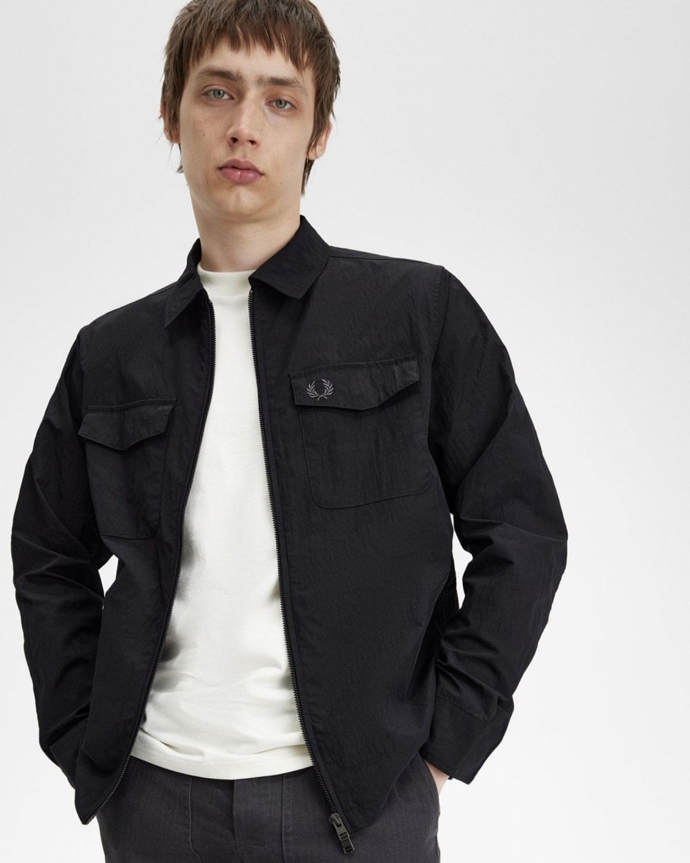 Fred Perry Mens Zip Overshirt - Black 102