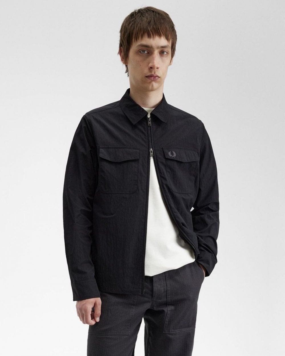 Fred Perry Mens Zip Overshirt - Black 102