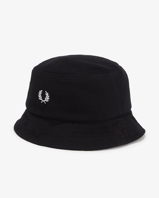 Fred Perry Mens Pique Bucket Hat - Black/Snow White 843