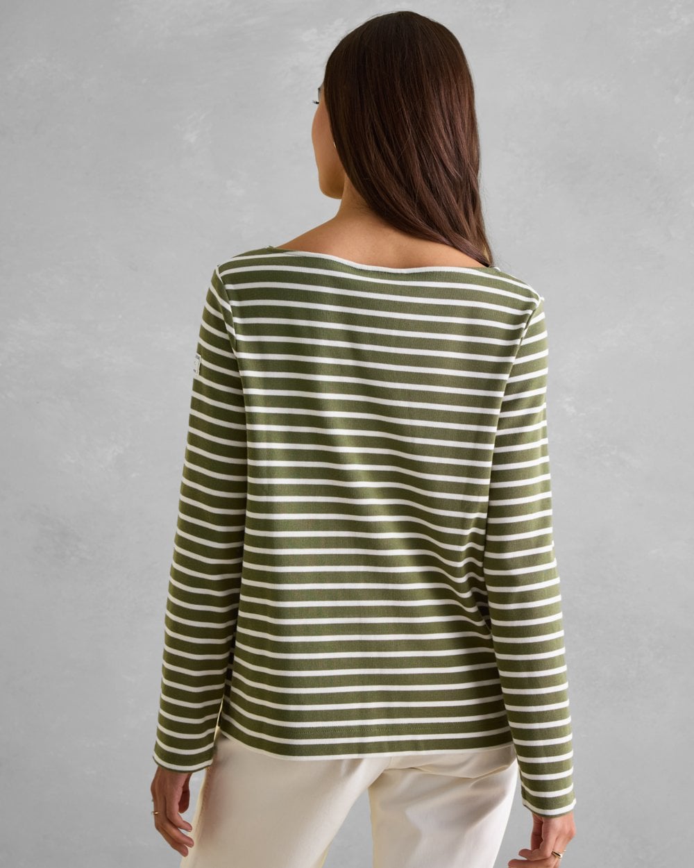 Joules New Harbour Womens Striped Breton Top - Green Cream Stripe