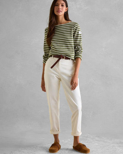 Joules New Harbour Womens Striped Breton Top - Green Cream Stripe