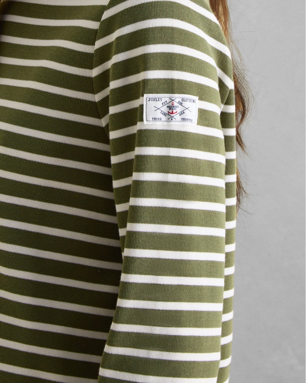 Joules New Harbour Womens Striped Breton Top - Green Cream Stripe