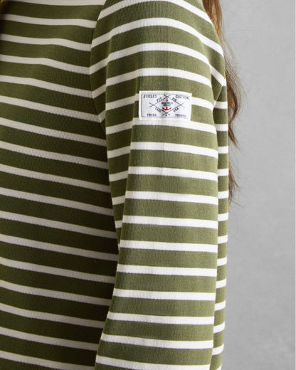 Joules New Harbour Womens Striped Breton Top - Green Cream Stripe