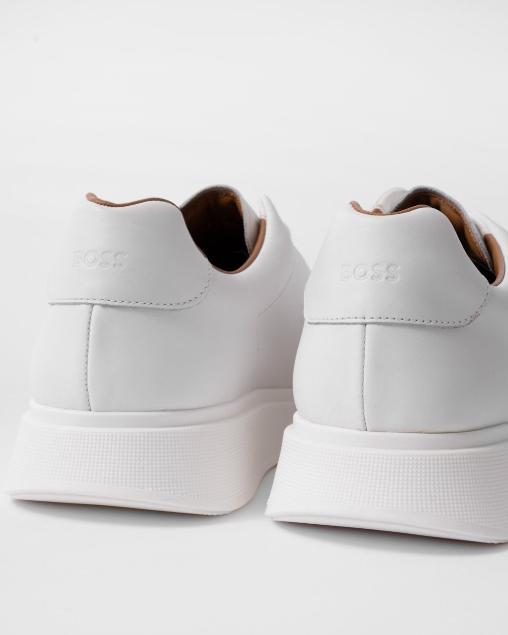 BOSS Orange Bulton Runn Mens Polished Leather Trainers With Rubber Outsole NOS - White 100