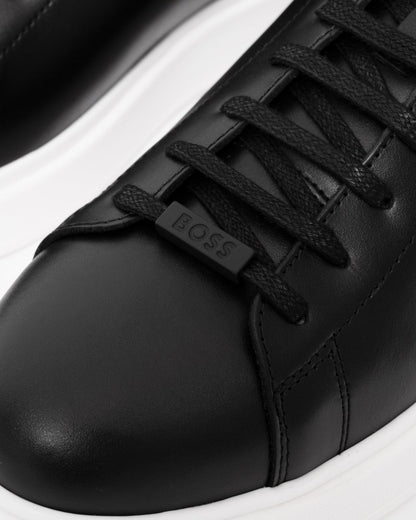 BOSS Orange Bulton Runn Mens Polished Leather Trainers With Rubber Outsole NOS - Black 001