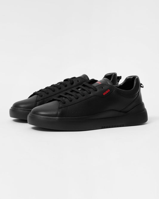 HUGO Blake Tenn Mens Leather Trainers with Branded Quarter - Black 005