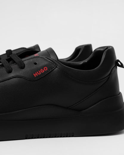 HUGO Blake Tenn Mens Leather Trainers with Branded Quarter - Black 005