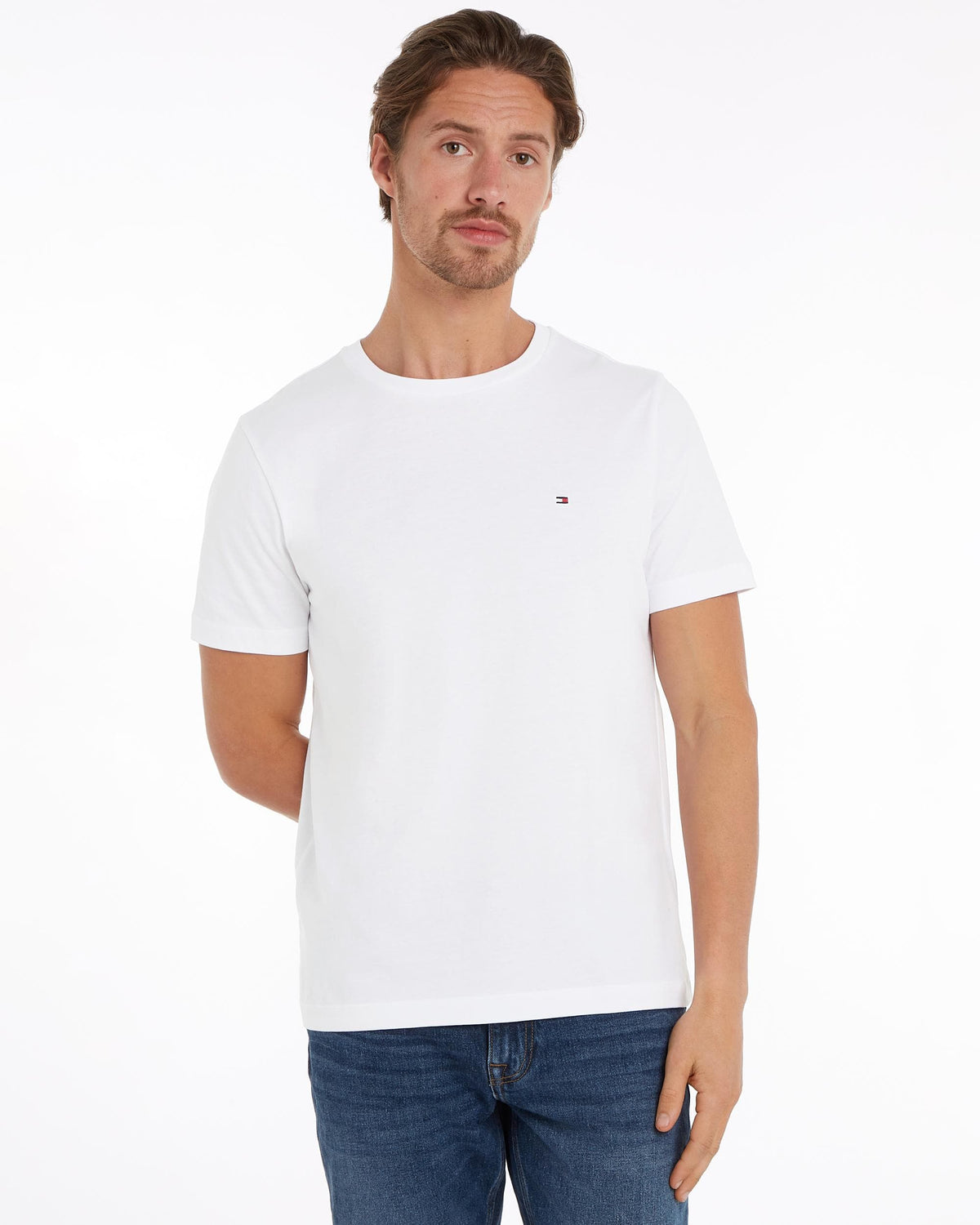 Tommy Hilfiger Essential Solid Mens T-Shirt - White - CHO - Designer Mens Short Sleeve T-Shirts & Tops