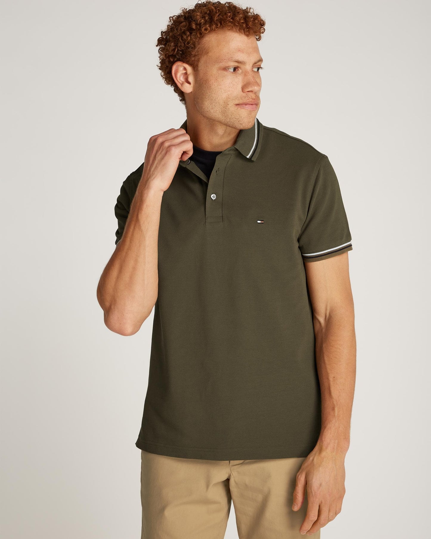 Tommy Hilfiger Tipped Mens Slim Fit Polo - Army Green