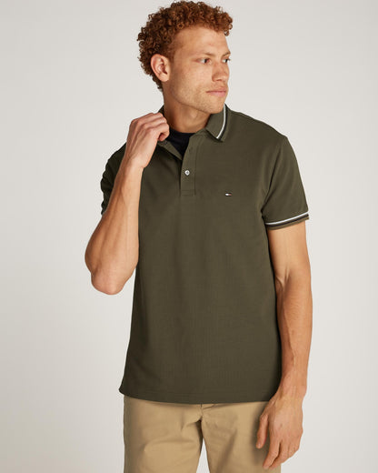 Tommy Hilfiger Tipped Mens Slim Fit Polo - Army Green