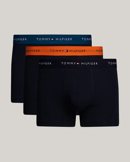 Tommy Hilfiger 3 Pack Mens Colour Waistband Trunks - Mid Turquoise/Orange Thunder/Desert Sky
