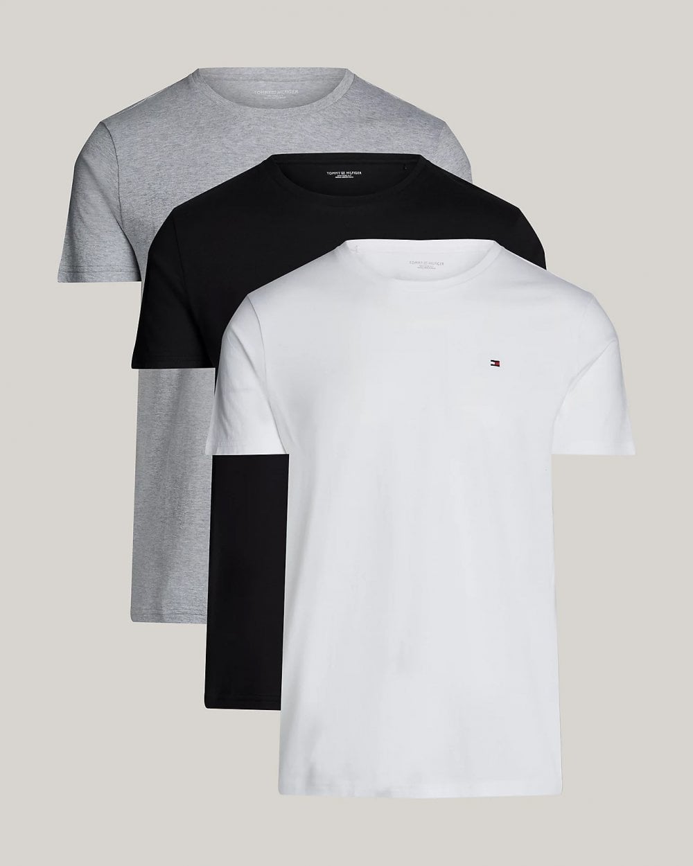 Tommy Hilfiger 3 Pack Mens T-Shirts - White/Black/Grey Heather
